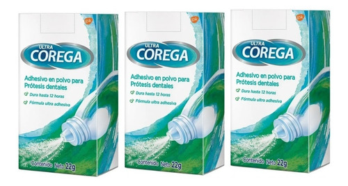 Paxk X 3 Ultra Corega Polvo Adhesivo Sabor Menta X 22g