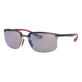 Anteojos De Sol Polarizados Ray-ban Scuderia Ferrari Collection Standard Con Marco De Plástico Color Blue, Lente Grey/blue De Plástico Espejada, Varilla Blue De Plástico - Rb4322m