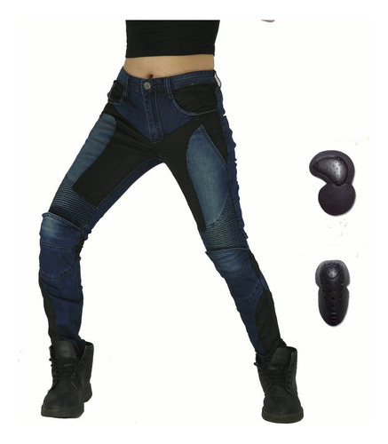 Pantalón Motociclista Dama Jeans Kevlar Protecciones114