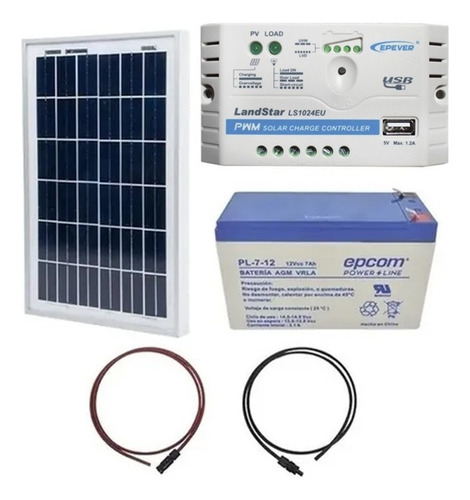 Kit Panel Solar 10w Bateria 7a Salida Usb P Cargar Celulares