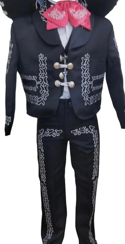 Traje Charro Negro Con Plata Niño ,sombrero, Camisa, Moño