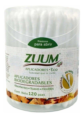 Hisopos De Algodón Zuum Biodegradables Bote Con 120 Hisopos