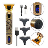 Maquininha De Cortar Cabelo Barba Pelos Profissional Led Cor Dourado 2