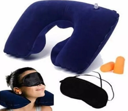 Kit Viaje Viajero Avion Almohada Cuello Tapa Ojos Tapa Oidos