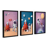 3 Quadros Decoração Quarto Infantil Foguete Astronauta Kids