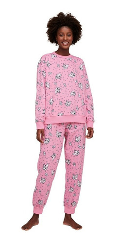 Pijama Longo Estampado Feminino Em Moletinho Warner