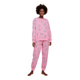 Pijama Longo Estampado Feminino Em Moletinho Warner