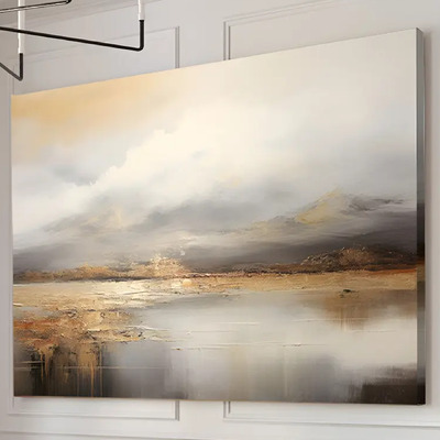 Cuadro Paisaje Abstracto Moderno Gold Canvas Grueso 70x100 Color Paisaje Abstracto Montañas Armazón Marco De Madera | Meses sin interés