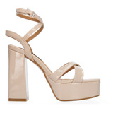 Sandalia Tacón Salamandra Beige Charol Para Mujer