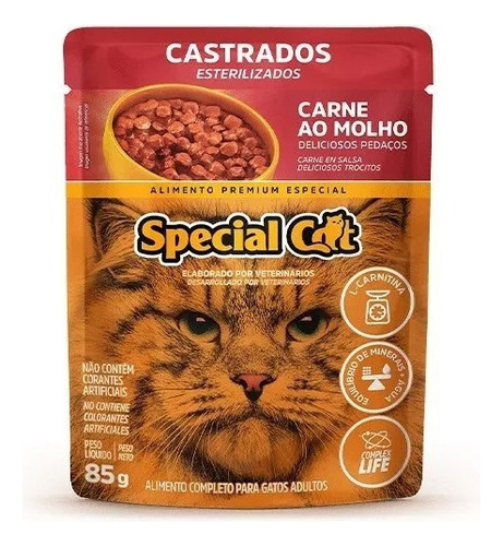 Special Cat Sachê Gatos Castrado Carne 85g Caixa Lacrada 12 Unidadesu