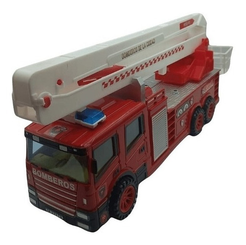 Camion De Bomberos A Friccion  Grande Grua Cesta 37cm