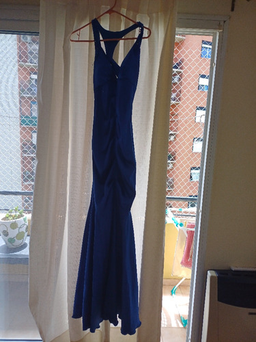 Vestido De Fiesta De Seda Color Azul Francia Estilo Sirena 
