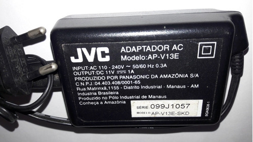 Fonte Carregador Jvc Modelo Ap-v13e-skd  110/240v 11v=1a