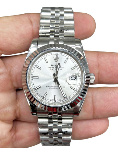 Relógio Rolex Datejust Base Eta Prateado Com Caixa Original