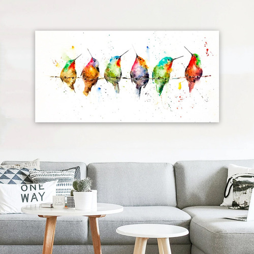 Cuadro Pájaros Acuarela Color Moderno En Lienzo Canvas