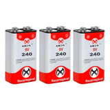 Kit Com 3 Baterias 9 Volts Recarregável 240mah Mox Premium