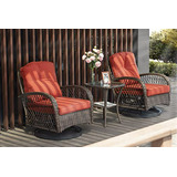 Set Patio Wicker 3pç Swivel Con Mecedora, Rojo