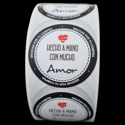 Rollo Etiqueta Hecho Con Amor, Hecho A Mano, Stickers, 4 Cm Color Negro | MercadoLibre