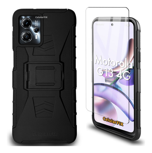 Funda Protector P/ Motorola G13 4g, Uso Rudo Con Clip + Mica