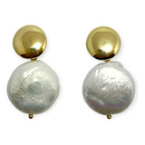 Aros Perla Coin 17mm Colgante Enchapado Oro 18k