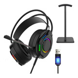 Fone De Ouvido Headset Usb Gamer Pro Com Suporte E Rgb Led 