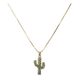 Collar Cactus Circón Verde Enchapado Oro 18 K 45cm