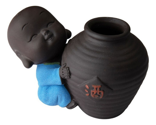Vaso Decoração Buda Monge Bebê Baby Cerâmica Para Planta Cor Azul