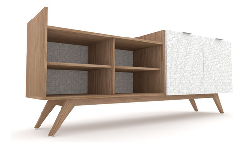 Credenza Organizadorcon Patas De Madera Y 2 Puertas 4 Nichos