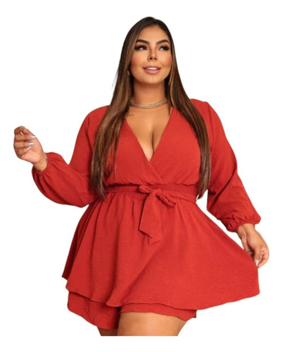 Macaquinho Curto Vestido Macacão Plus Size Tendencia Verão