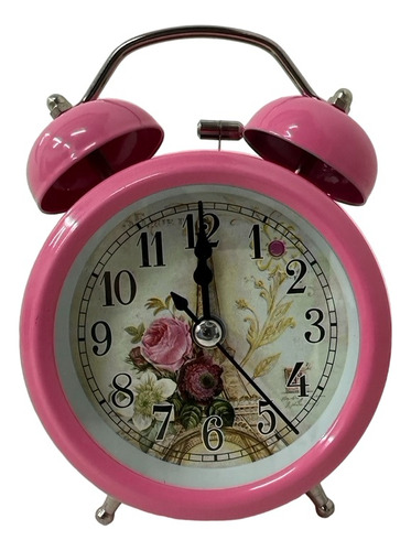 Reloj Despertador Clásico Redondo C/diseño Rosa Irm-06359