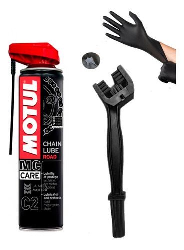 Kit Lubricante Cadena Moto Motul +cepillo Limpiador+guantes 