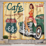 Lunarable Route 66 - Cortinas De Cocina, Letrero Vintage Par