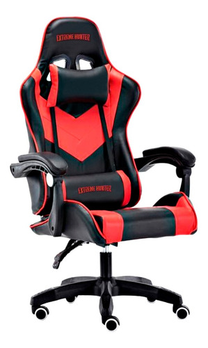 Silla De Escritorio Ideon Extreme Hunter Pro Gamer Ergonómica  Negra Y Roja Con Tapizado De Cuero Sintético