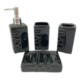 Set De Baño Cerámica Vintage X4 Unidades Lisos Color Negro