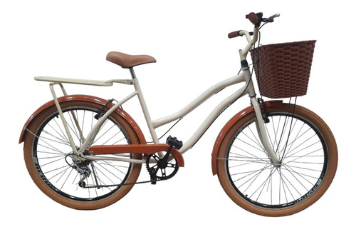 Bicicleta Feminina Aro 26 Com 6 Marcha Retro Beach C/ Cesta