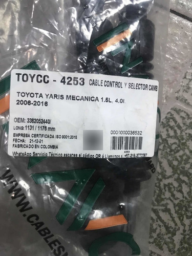 Guaya Selectora De Cambio Toyota Yaris Foto 2