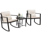 Set Patio Y Jardin De Mimbre Negro 3 Piezas Sillas Mecedoras