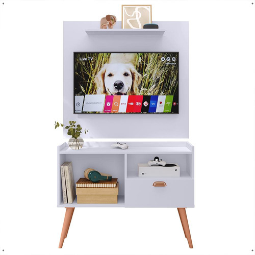 Conjunto Sala Multiuso Painel Tv 32  Rack Pequeno 1 Porta