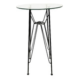 Mesa Bistrô Preta Com Tampo De Vidro Eames Alta Ferro Eiffel