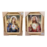 Quadro Decorativo Sagrado Coração Maria E Jesus 30x40cm Cor Colorido Cor Da Armação Dourado