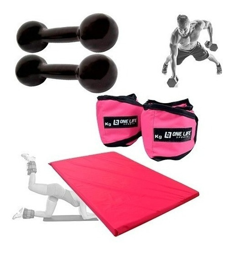 Kit Ginastica Colchonete, Tornozeleira 2kg, Halter 5kg