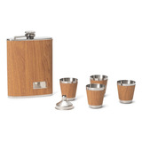 Set Petaca 9oz Whisky Inoxidable Antifuga Regalo + 4 Vasos