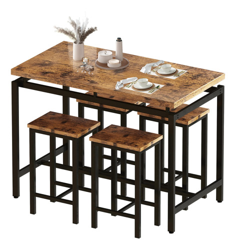 Awqm Dining Table And Stools Set Of 4, Industrial Style 5-p.