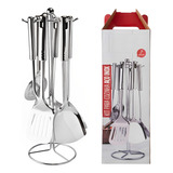 Conjunto Utensílios De Cozinha Com Suporte Kit 7 Peças Inox