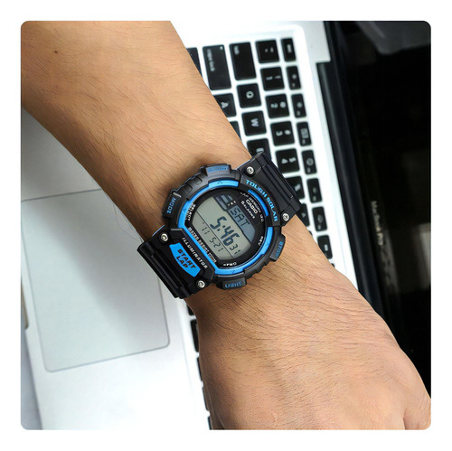 Reloj Casio Phys Stls100 - Cronómetro 120 Memorias Color De La Correa Negro Color Del Bisel Negro Color Del Fondo Azul