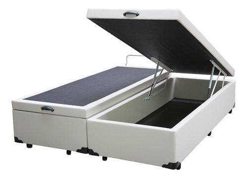 Cama Box Baú King Bipartido Corino Branco - 193x203x40