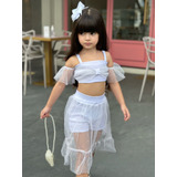 Conjunto Infantil Short Saia E Cropped Blogueirinha - 4 A 10