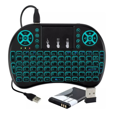 Controle Mini Teclado Sem Fio Led Smart Tv Pc Notebook