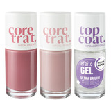 Kit Top Coat Efeito Gel 10 Dias+ Coretrat Efeito Gel Nude Nf