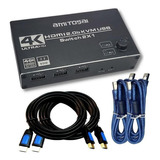 Switch Kvm 2 Puertos Hdmi Con Audio C/2 Cables Hdmi 3mts 4k 